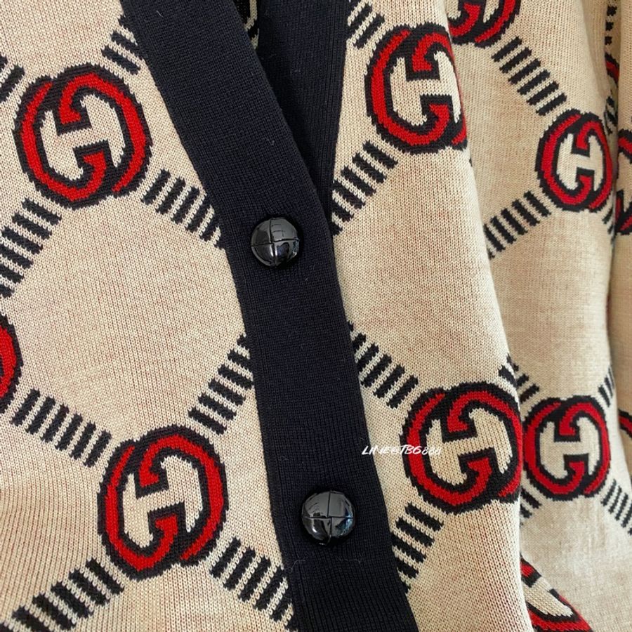 Gucci 提花logo兩穿針織羊毛衫-4