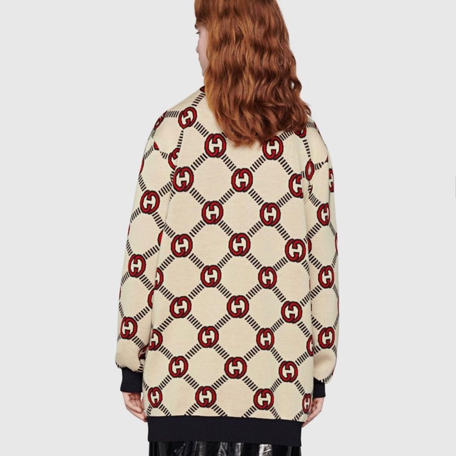 Gucci 提花logo兩穿針織羊毛衫-12
