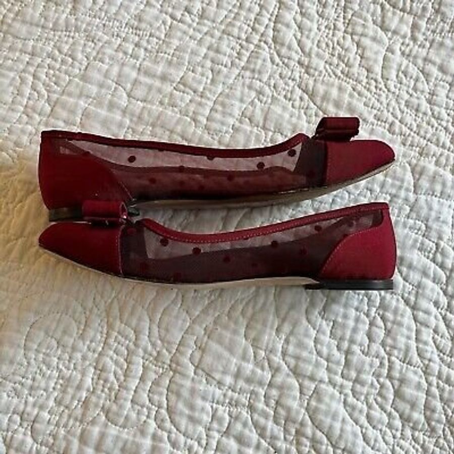 Salvatore Ferragamo vara dots mesh pumps 蝴蝶結綴飾點點植絨網布羅緞芭蕾甜美平底娃娃鞋-4