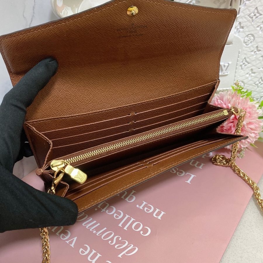 LV M60531 經典Sarah金釦信封長夾 附鏈條改造組woc背-6