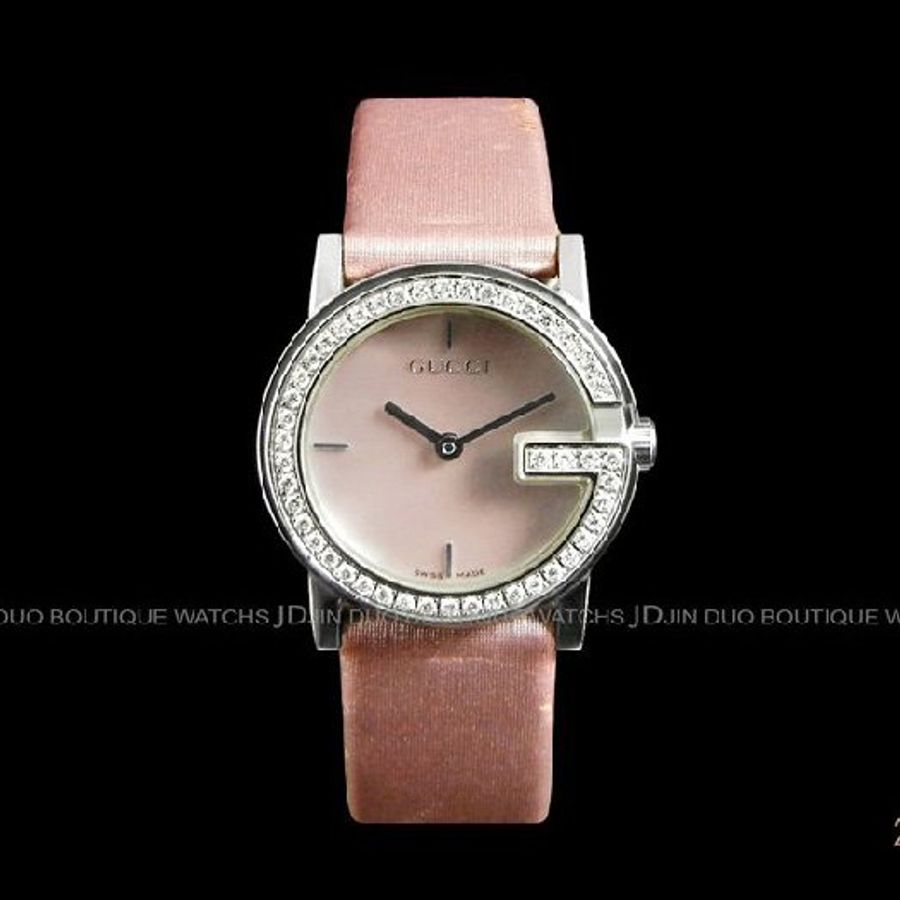 金鐸精品~2005 GUCCI 古馳 101L G字鑽圈珍珠母貝面盤石英女用鑽錶-0