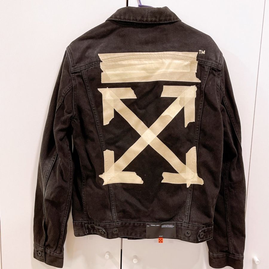 Off-White  女正品醇黑厚磅黑鈕扣牛仔單寧外套 off white-0