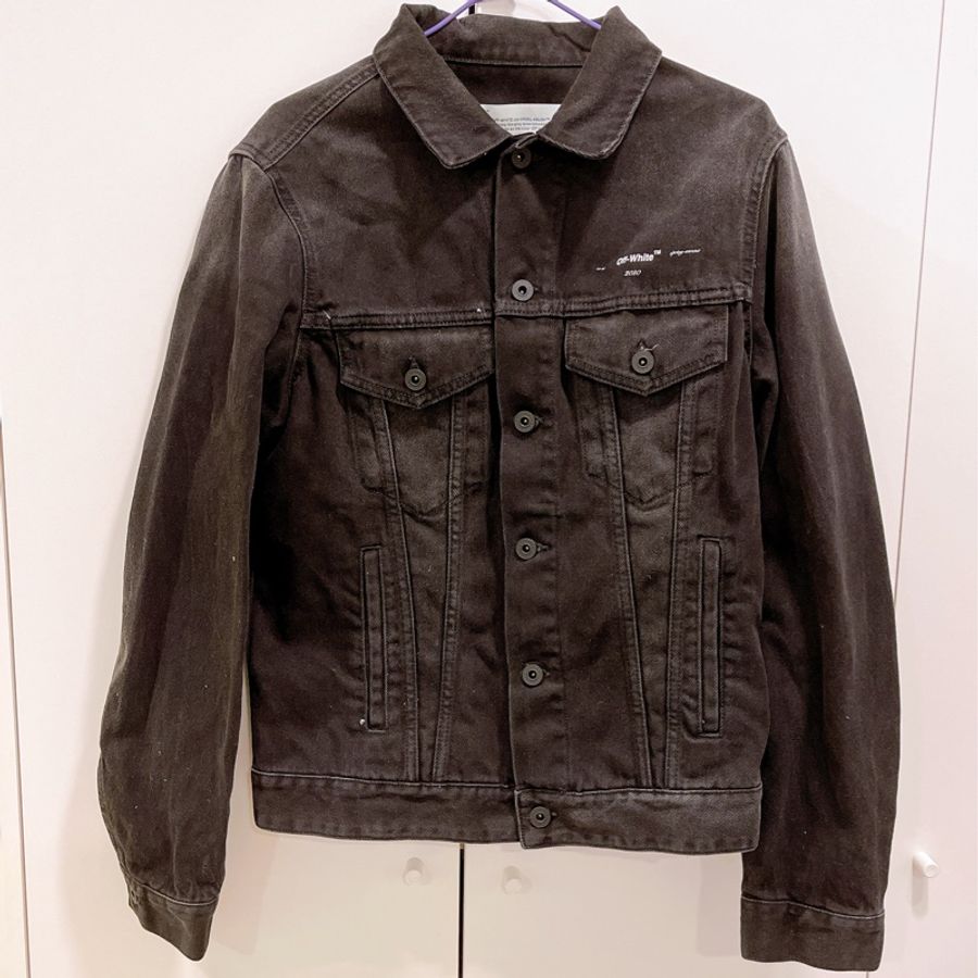 Off-White  女正品醇黑厚磅黑鈕扣牛仔單寧外套 off white-1