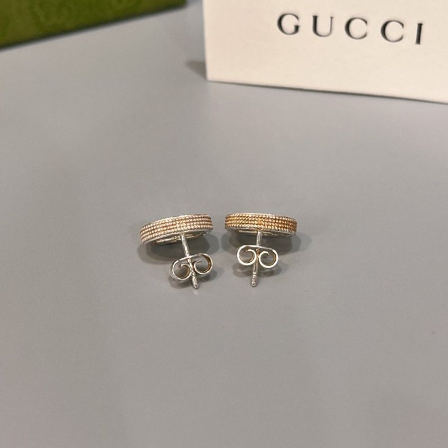 GUCCI 925純銀 經典LOGO滾珠邊 雙G造型耳針/耳環/飾品-3