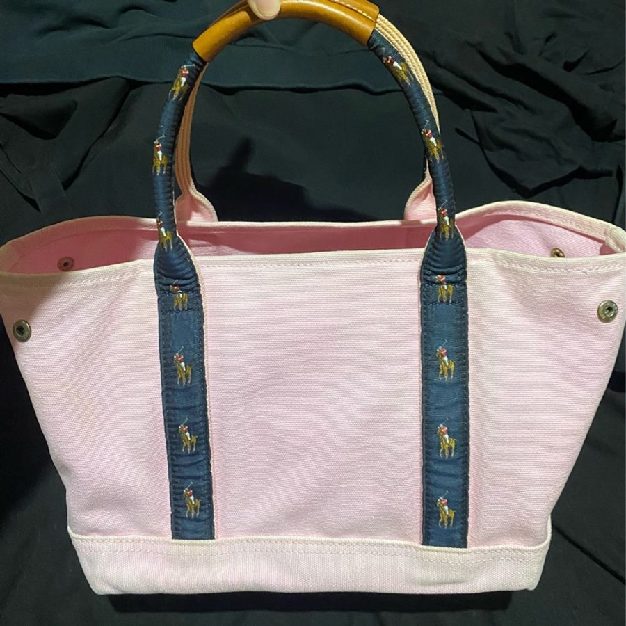 Polo Ralph Lauren戰馬櫻花粉皮質手提托特包-0