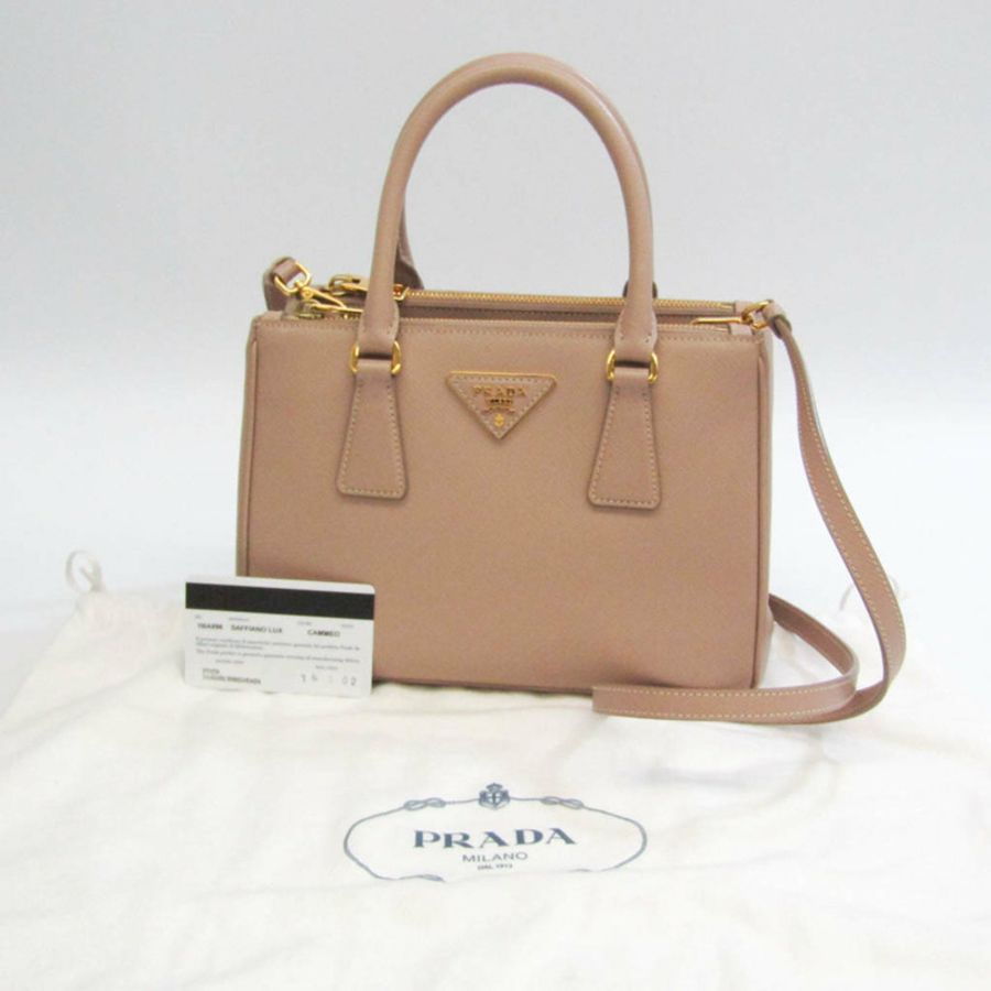 【日本直送】Prada Galleria 1BA896 女士 Saffiano Lux 手提包,單肩包米色粉色-9