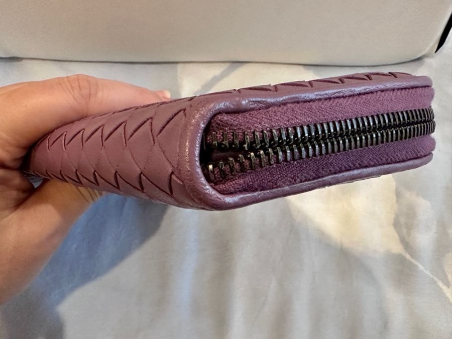 Bottega Veneta BV 藤紫色小羊皮編織圓角拉鍊長夾-5