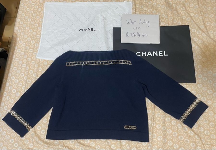 二手 Chanel 100% cashmere boatneck sweater 船領 毛衣-8