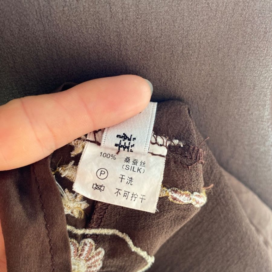 藏私·Collection_棕色純真絲刺繡短袖古著罩衫-6