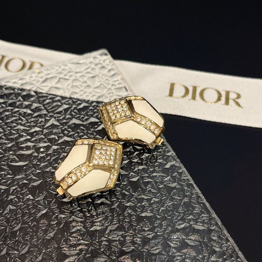 Christian Dior 金色V型琺瑯水鑽粗項鍊+耳夾組/耳環-2