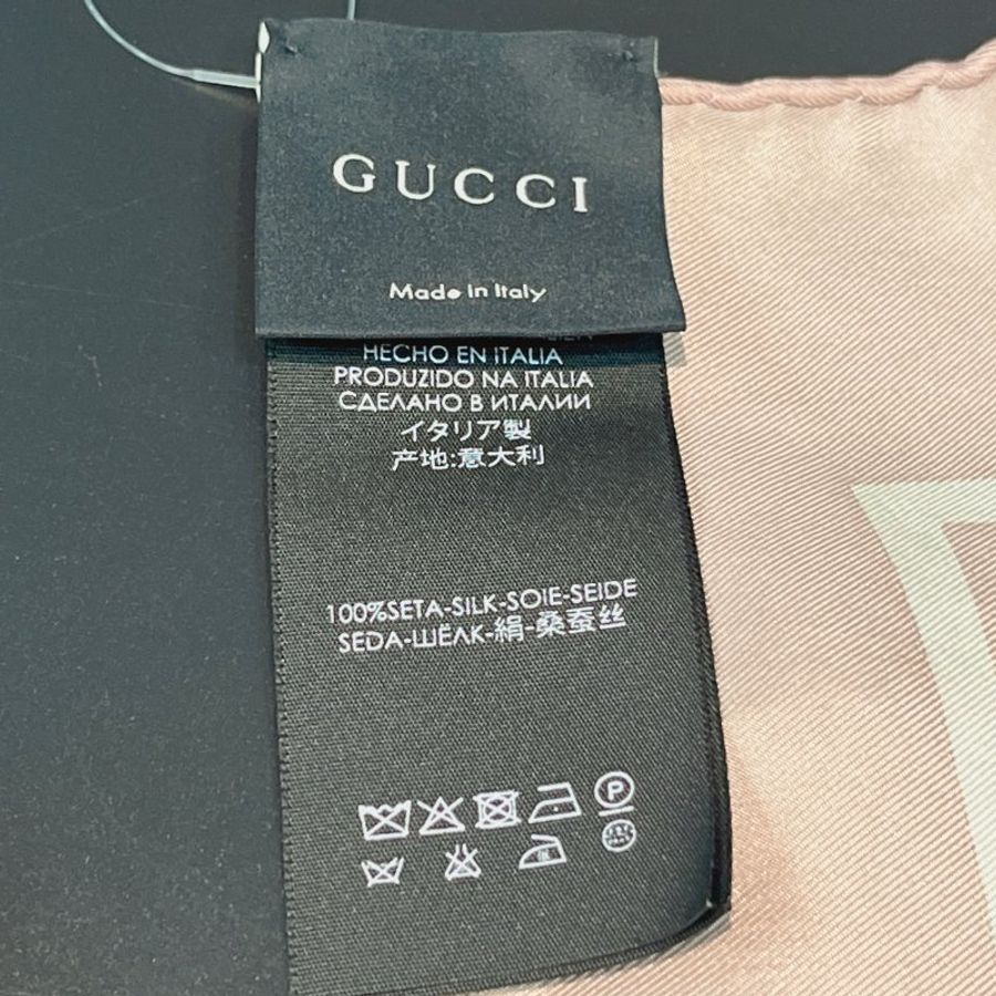 GUCCI 古馳 字紋花卉圖 90X90公分披巾/方巾/絲巾-2