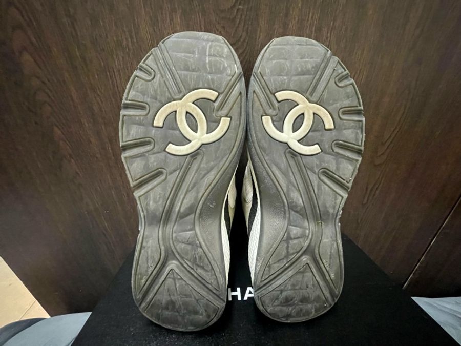 chanel 麂皮拼接黑白運動休閒球鞋 熊貓鞋-8