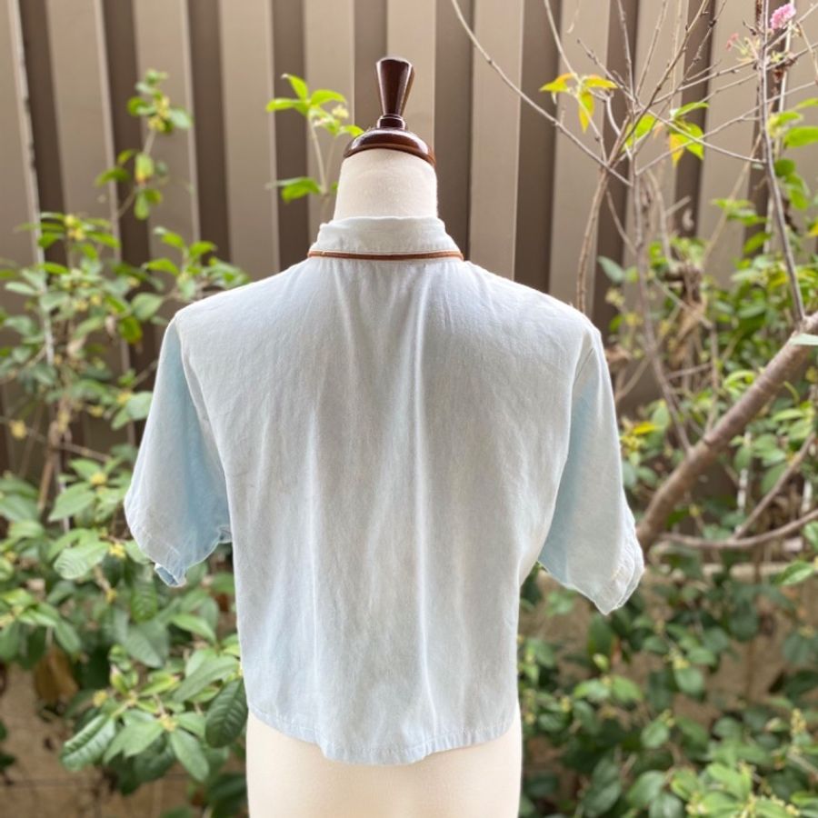 藏私·Collection_牛仔布玫瑰刺繡短袖古著短版上衣美國製-3