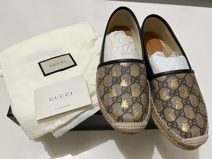 GUCCi 小蜜蜂 草編 平底鞋 23.5-0