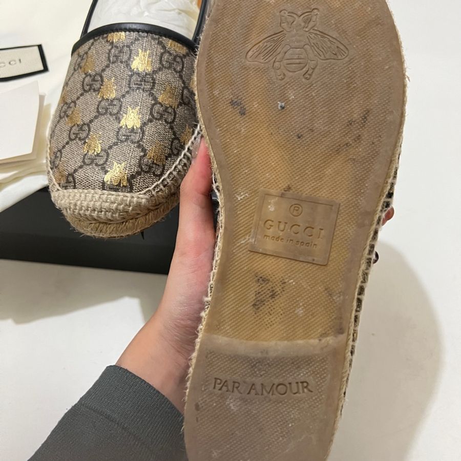 GUCCi 小蜜蜂 草編 平底鞋 23.5-1