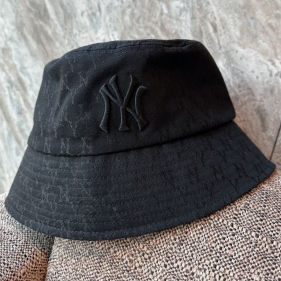 二手正品極美【MLB】黑色滿版NY刺繡漁夫帽 紐約洋基隊-0