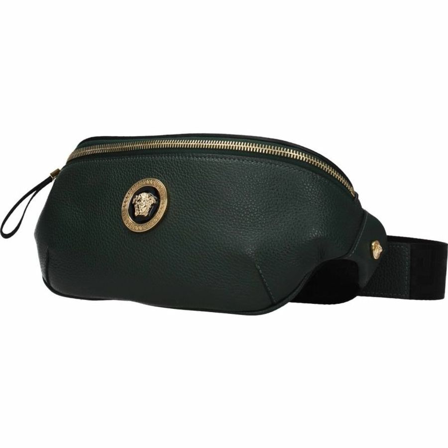 【義大利直送】全新品 Versace 背包和腰包男士皮革綠色深綠色-1