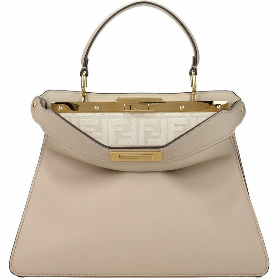 【義大利直送】全新品 Fendi 手袋 peekaboo iseeu 女士皮革米色-0