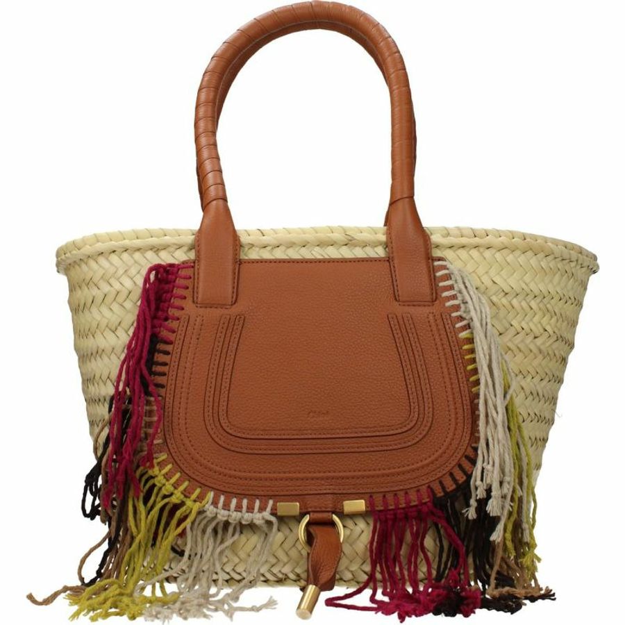 【義大利直送】全新品 Chloé 手袋 marcie 女士 拉菲草米色 棕褐色-0