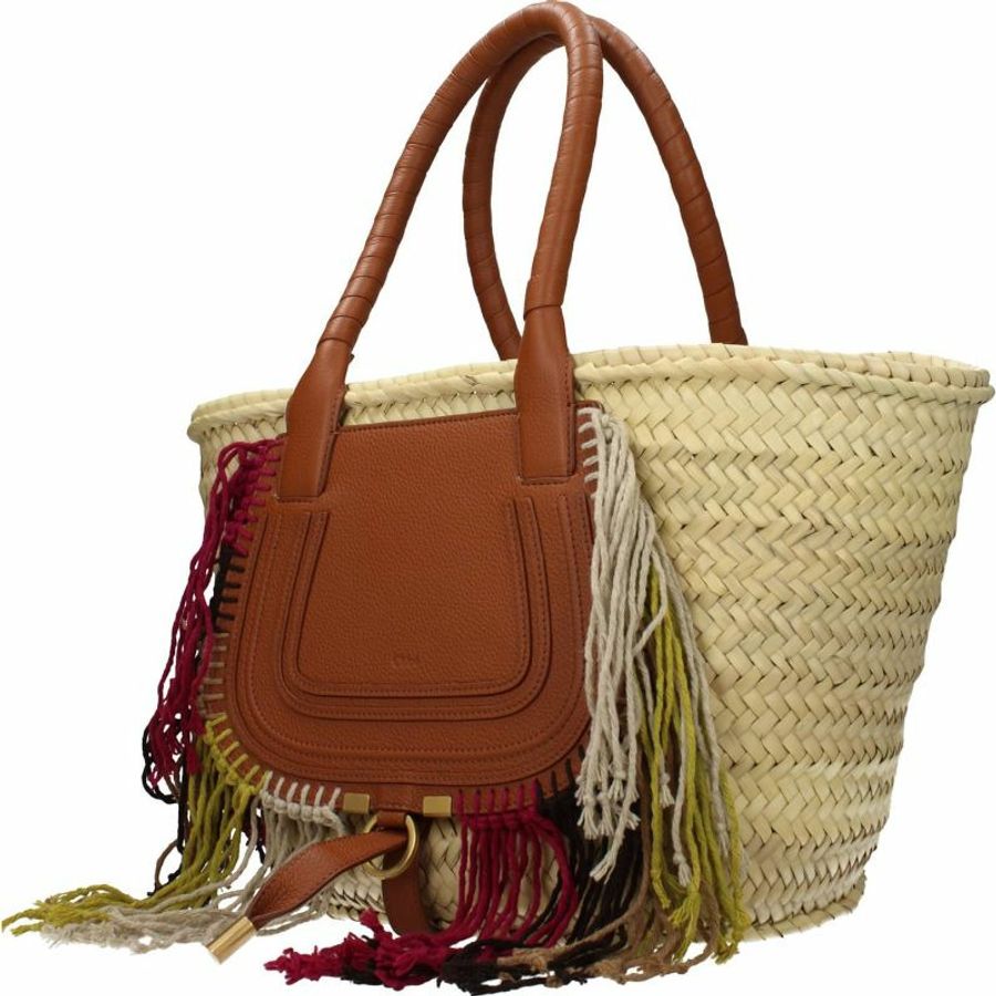 【義大利直送】全新品 Chloé 手袋 marcie 女士 拉菲草米色 棕褐色-2