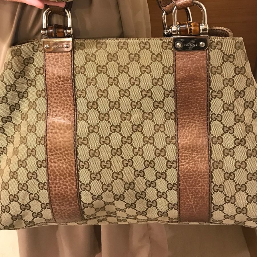 Gucci 古馳竹條編織手把 肩背老花竹節包-2
