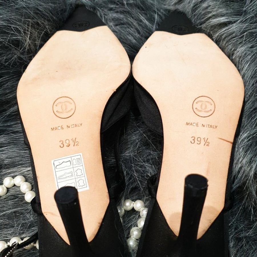 CHANEL 黑色 緞面 布拼星星 高跟鞋/鞋子39.5號-8