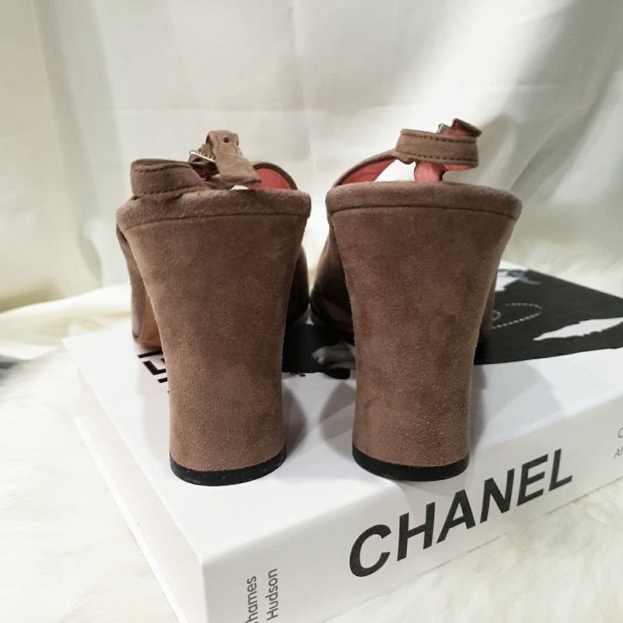 CHANEL 香奈兒 粉藕色 麂皮 山茶花高跟鞋/鞋子39號-2