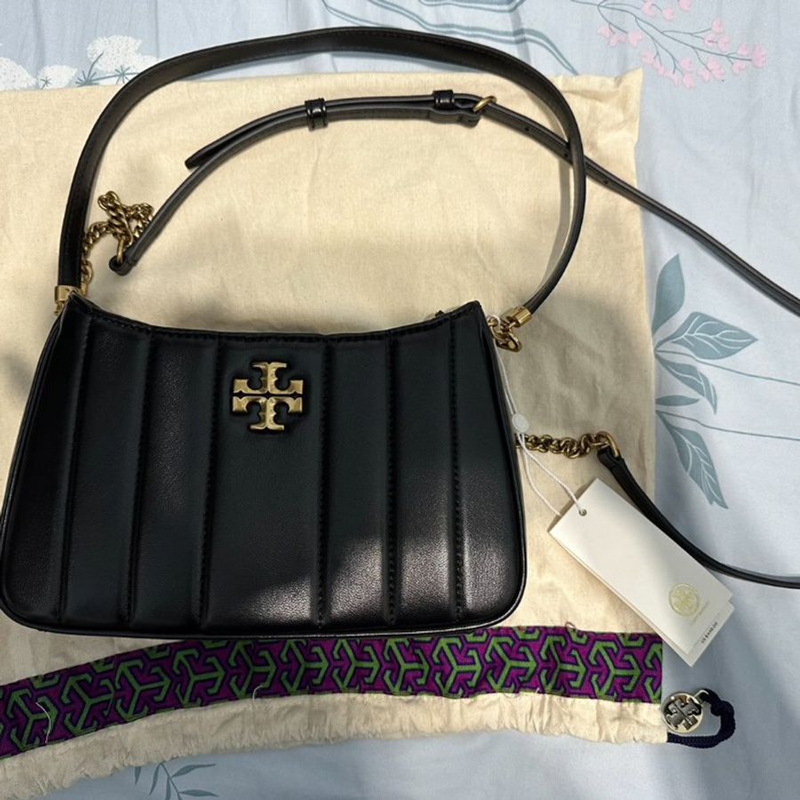 (全新未揹) Tory Burch 專櫃款 Kira 麻將包 腋下包 黑 全小羊皮 tb-1