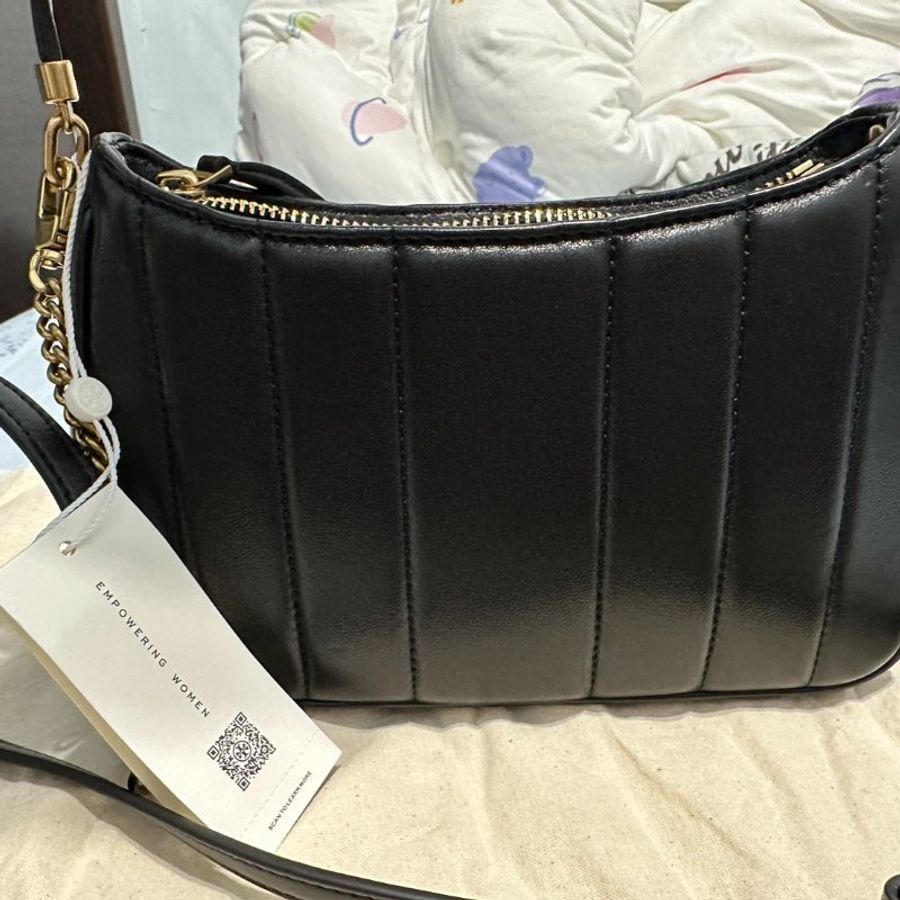 (全新未揹) Tory Burch 專櫃款 Kira 麻將包 腋下包 黑 全小羊皮 tb-5
