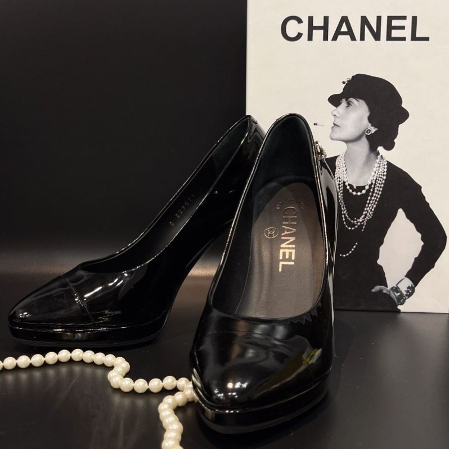 CHANEL 香奈兒 黑色 亮面 高跟鞋/鞋子 36號-0