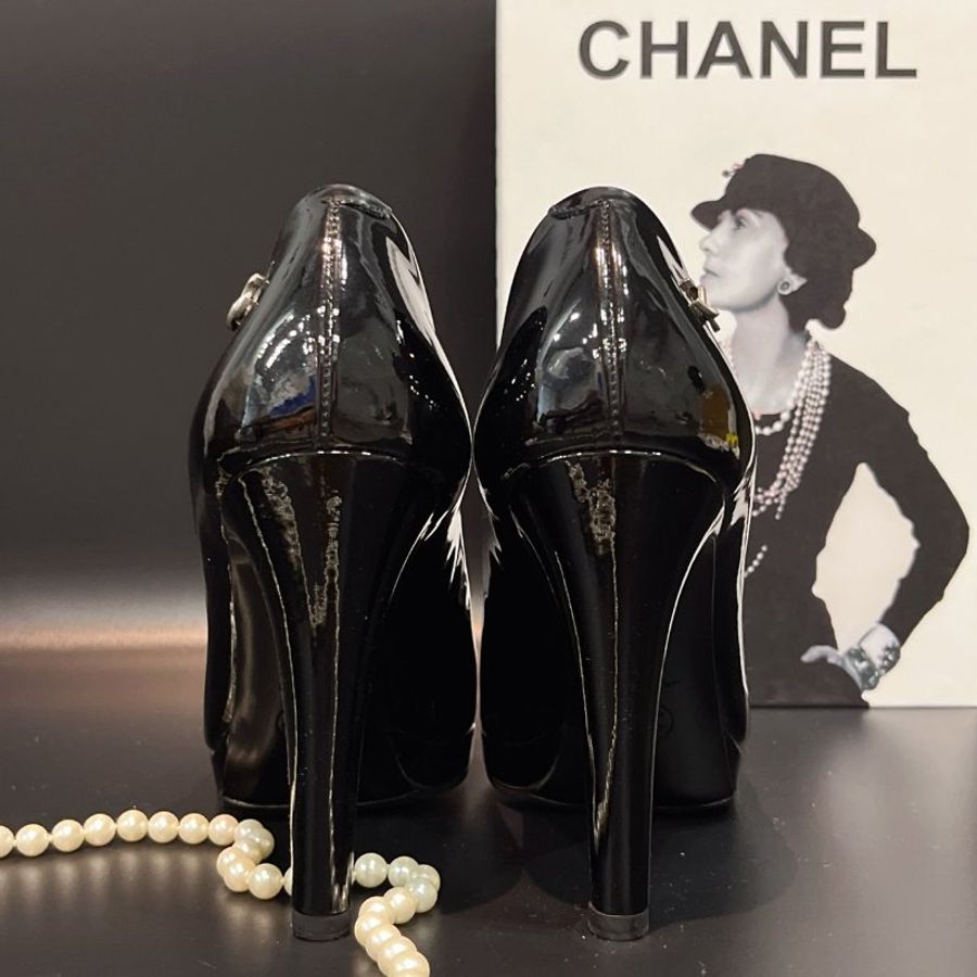 CHANEL 香奈兒 黑色 亮面 高跟鞋/鞋子 36號-1