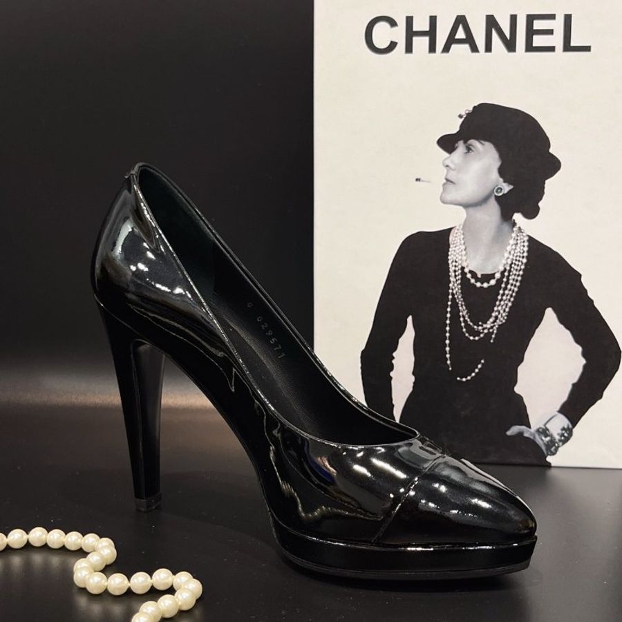 CHANEL 香奈兒 黑色 亮面 高跟鞋/鞋子 36號-2