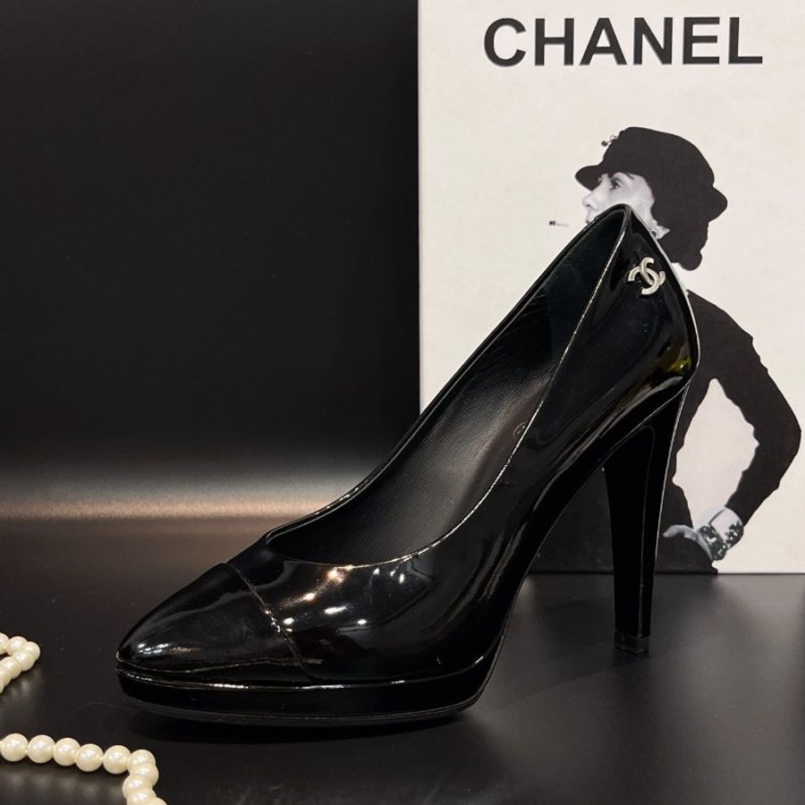 CHANEL 香奈兒 黑色 亮面 高跟鞋/鞋子 36號-3