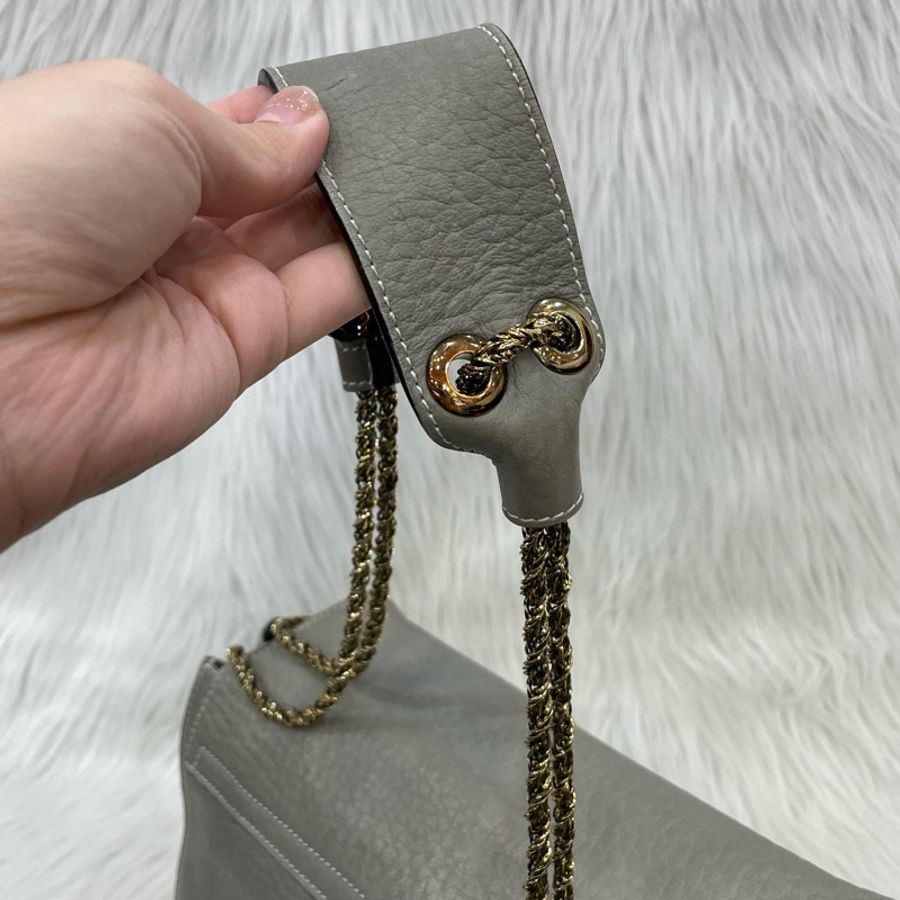 出清特價🌟 Chloe灰牛皮金色金屬雙蓋信封式肩背包Sally-9