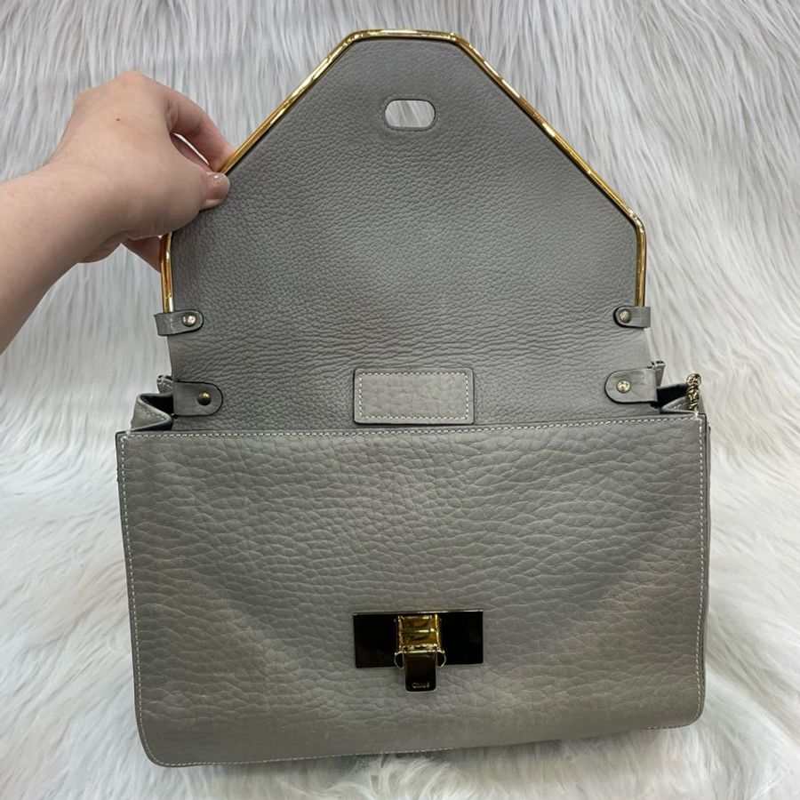 出清特價🌟 Chloe灰牛皮金色金屬雙蓋信封式肩背包Sally-11