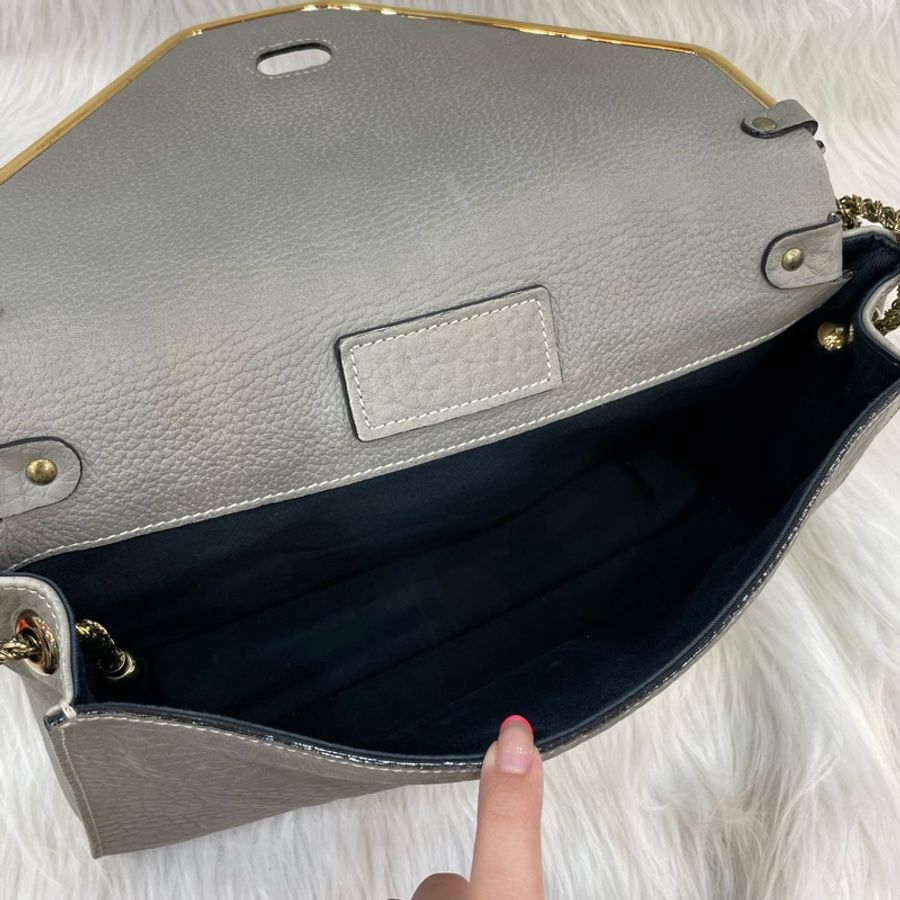 出清特價🌟 Chloe灰牛皮金色金屬雙蓋信封式肩背包Sally-12