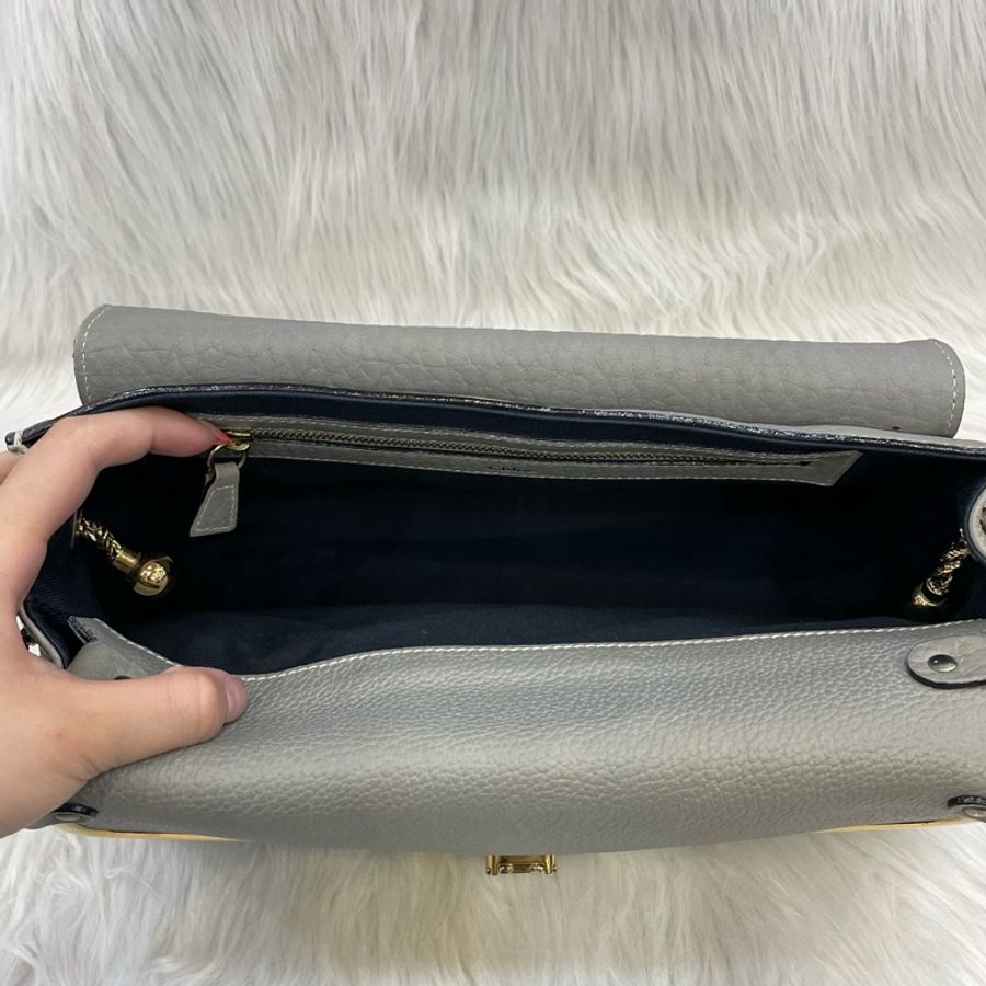 出清特價🌟 Chloe灰牛皮金色金屬雙蓋信封式肩背包Sally-14
