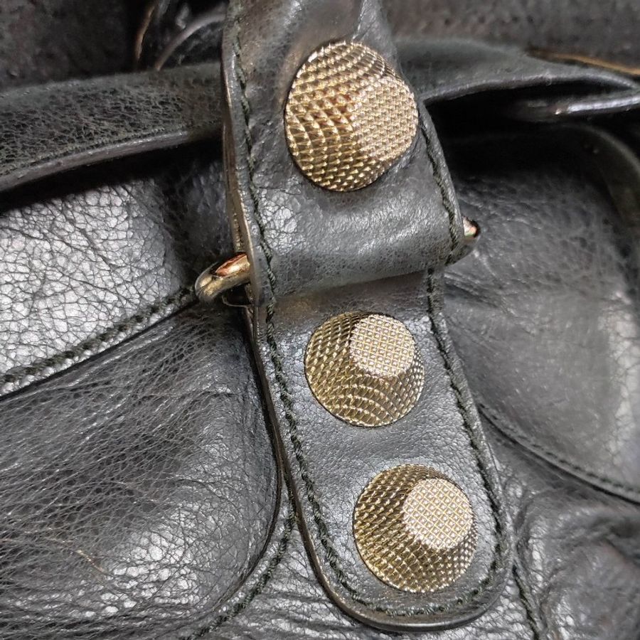 BALENCIAGA,PARIS羊皮大鉚釘銀釦機車包Giant City/黑色_歐美女星鍾愛款-9