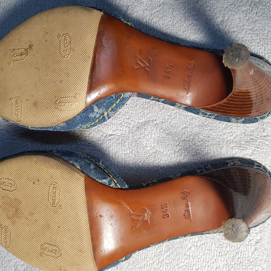 Louis Vuitton 丹寧高跟涼鞋35-1