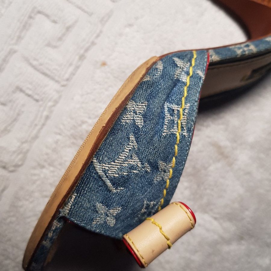 Louis Vuitton 丹寧高跟涼鞋35-3