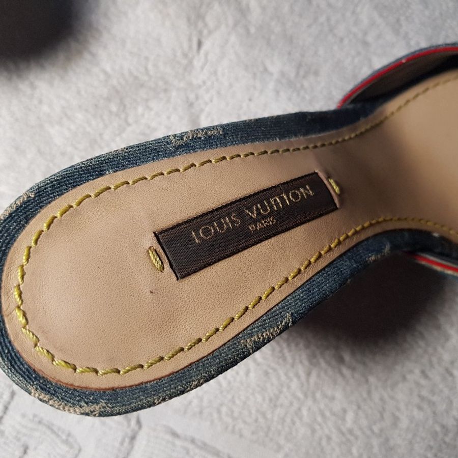 Louis Vuitton 丹寧高跟涼鞋35-4