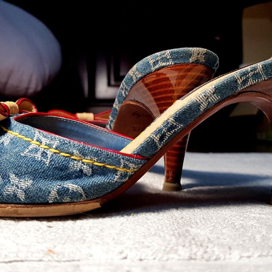 Louis Vuitton 丹寧高跟涼鞋35-5
