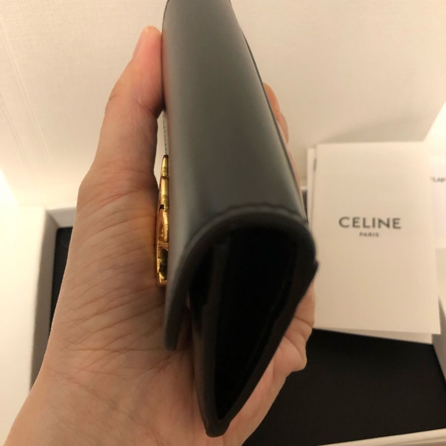 Celine 亮面小牛皮TRIOMPHE卡片套(卡片包)黑色-7