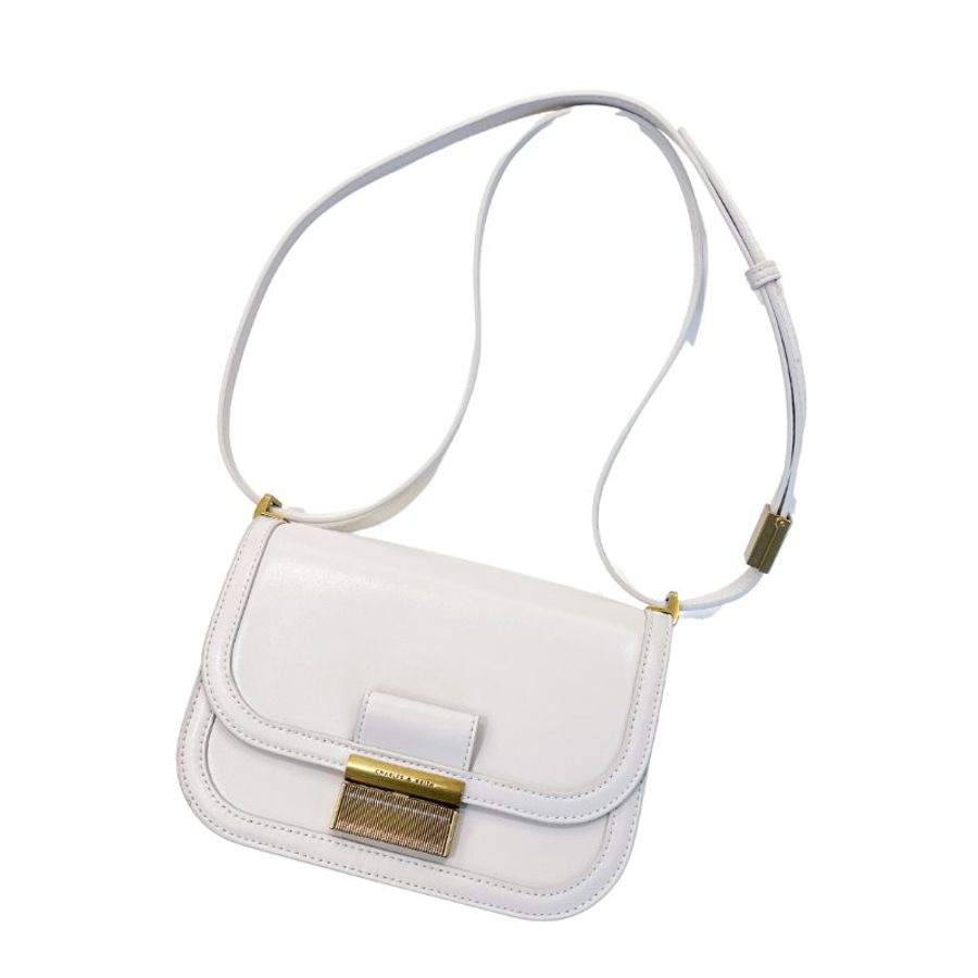 【自用自賣】Charles & Keith / Charlot 金釦包 - 象牙白 / 2 way bag / 98成新-0
