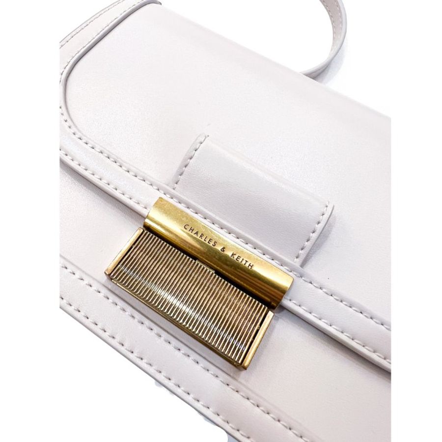 【自用自賣】Charles & Keith / Charlot 金釦包 - 象牙白 / 2 way bag / 98成新-5