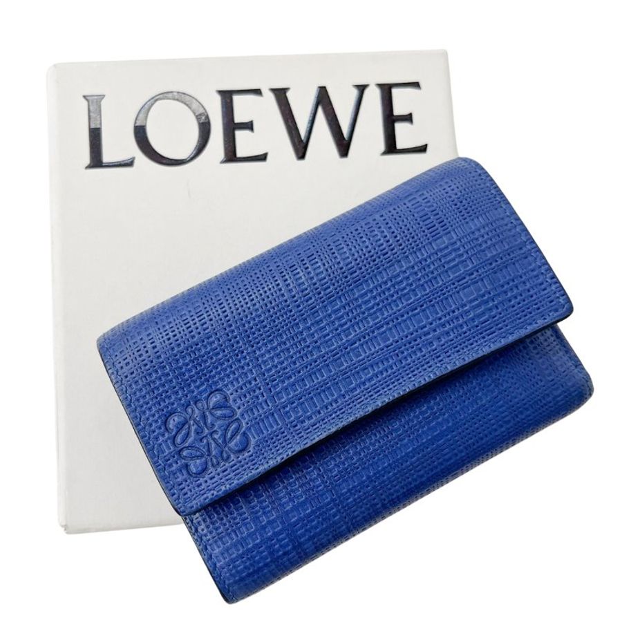 【自用自賣】LOEWE / Anagram 編織壓紋雙扣三折短夾 / 藍色 / 8成新-0