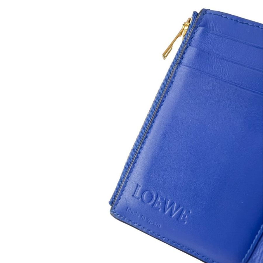 【自用自賣】LOEWE / Anagram 編織壓紋雙扣三折短夾 / 藍色 / 8成新-4