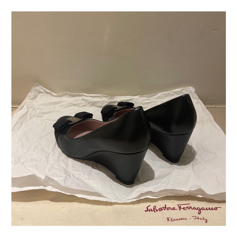 SALVATORE FERRAGAMO FLO 黑色楔型高跟鞋 楔型鞋 坡型鞋 女鞋 4.5D-3