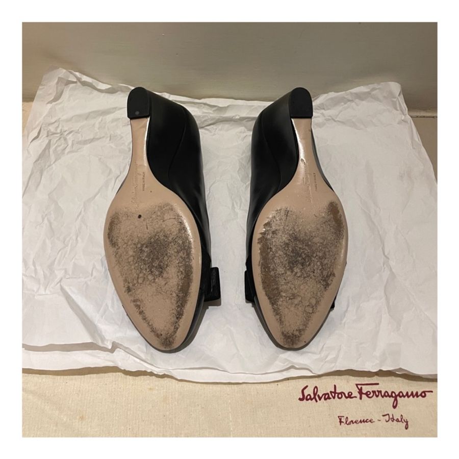 SALVATORE FERRAGAMO FLO 黑色楔型高跟鞋 楔型鞋 坡型鞋 女鞋 4.5D-5