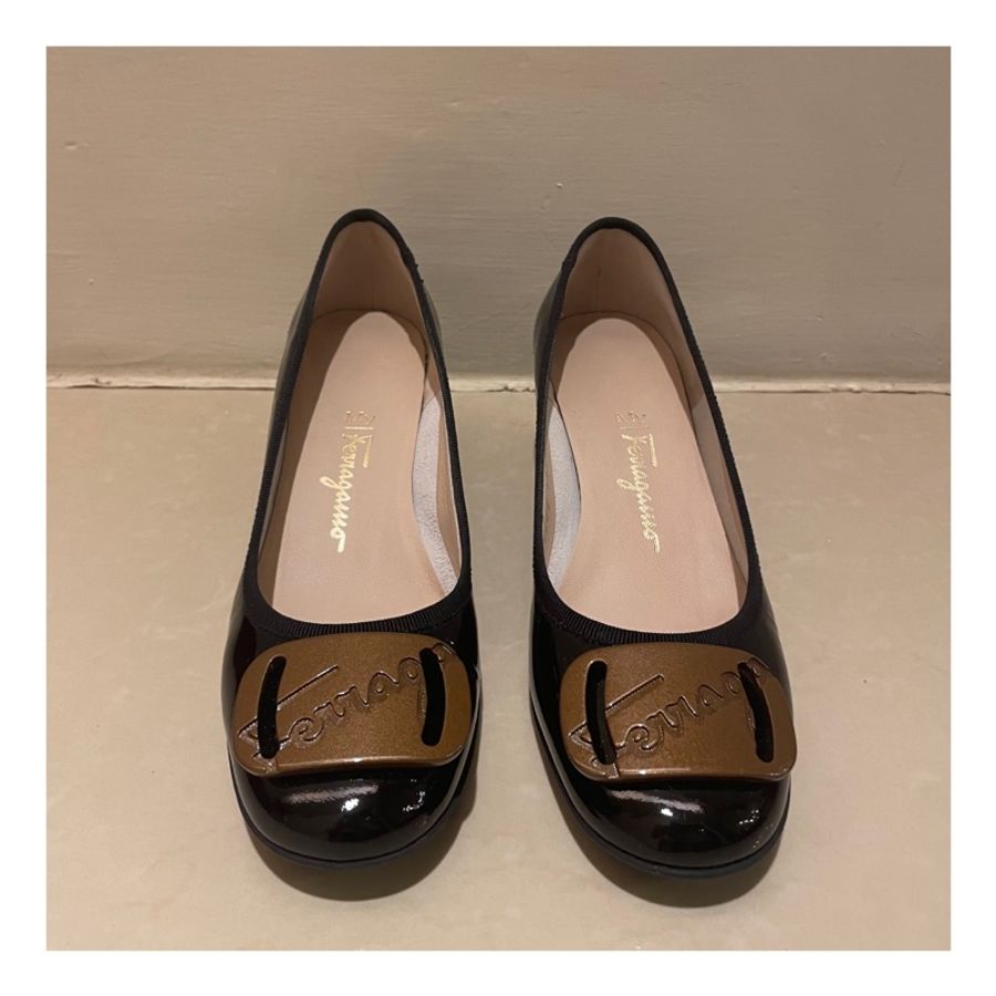 SALVATORE FERRAGAMO MY CHARME40 黑色粗跟鞋 低跟鞋 高跟鞋 女鞋 4C-1